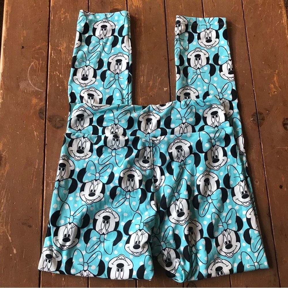 LuLaRoe Disney MINNIE Mouse Face AQUA BLUE Polka Dots Leggings